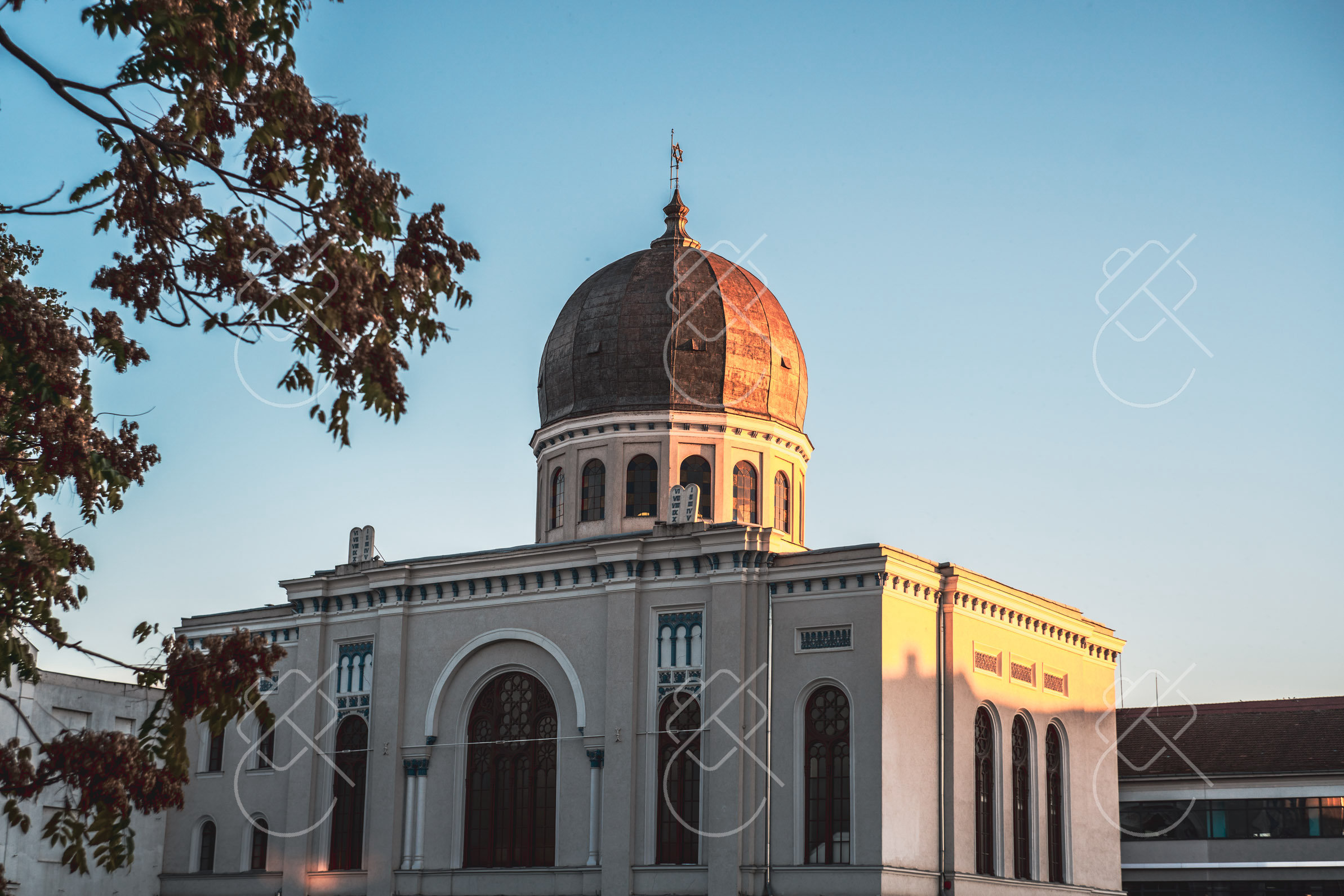 The copper dome of Oradea's Neolog Synagogue at dusk — Oradea, fine art travel photography print available from Clever Tourists
