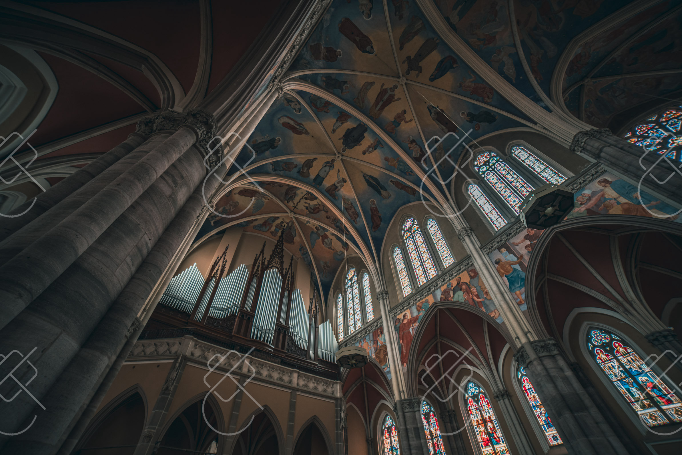 Gothic ribbed vaulting inside the Cathedral of Sts. Peter and Paul — Osijek, fine art travel photography print available from Clever Tourists